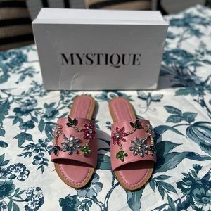 New Mystique Czech crystal flower flat sandals